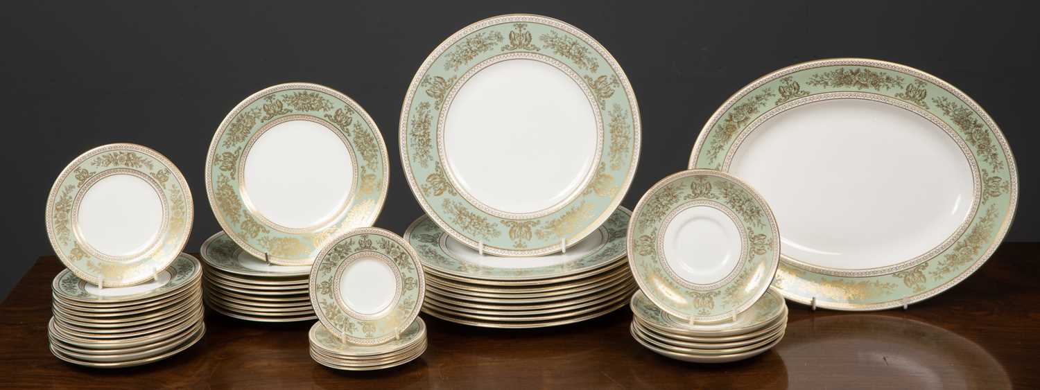 A Wedgwood Gold Columbian part dinner service to include ten large dinner plates, ten soup bowls, - Image 4 of 5