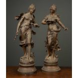 Two late 19th / early 20th century Spelter figures 'Fremiers Fruits' and 'Lalecture', each 60cm in