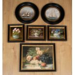 A collection of framed oleography comprising two floral still lifes by Salley, dated 1995, 24.5cm