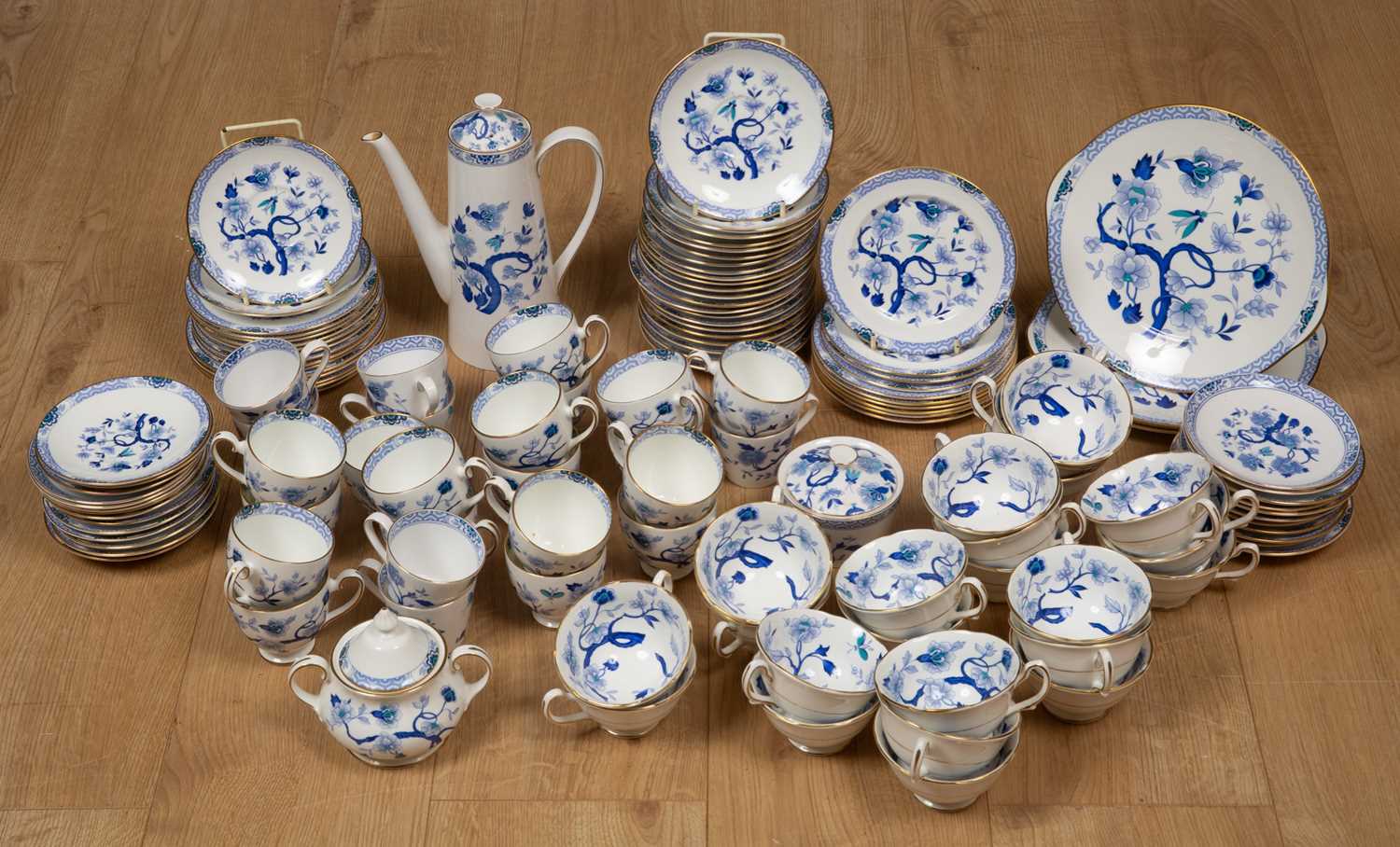 A Royal Grafton Dynasty part tea service with blue and white flower pattern to include teacups, - Image 2 of 6