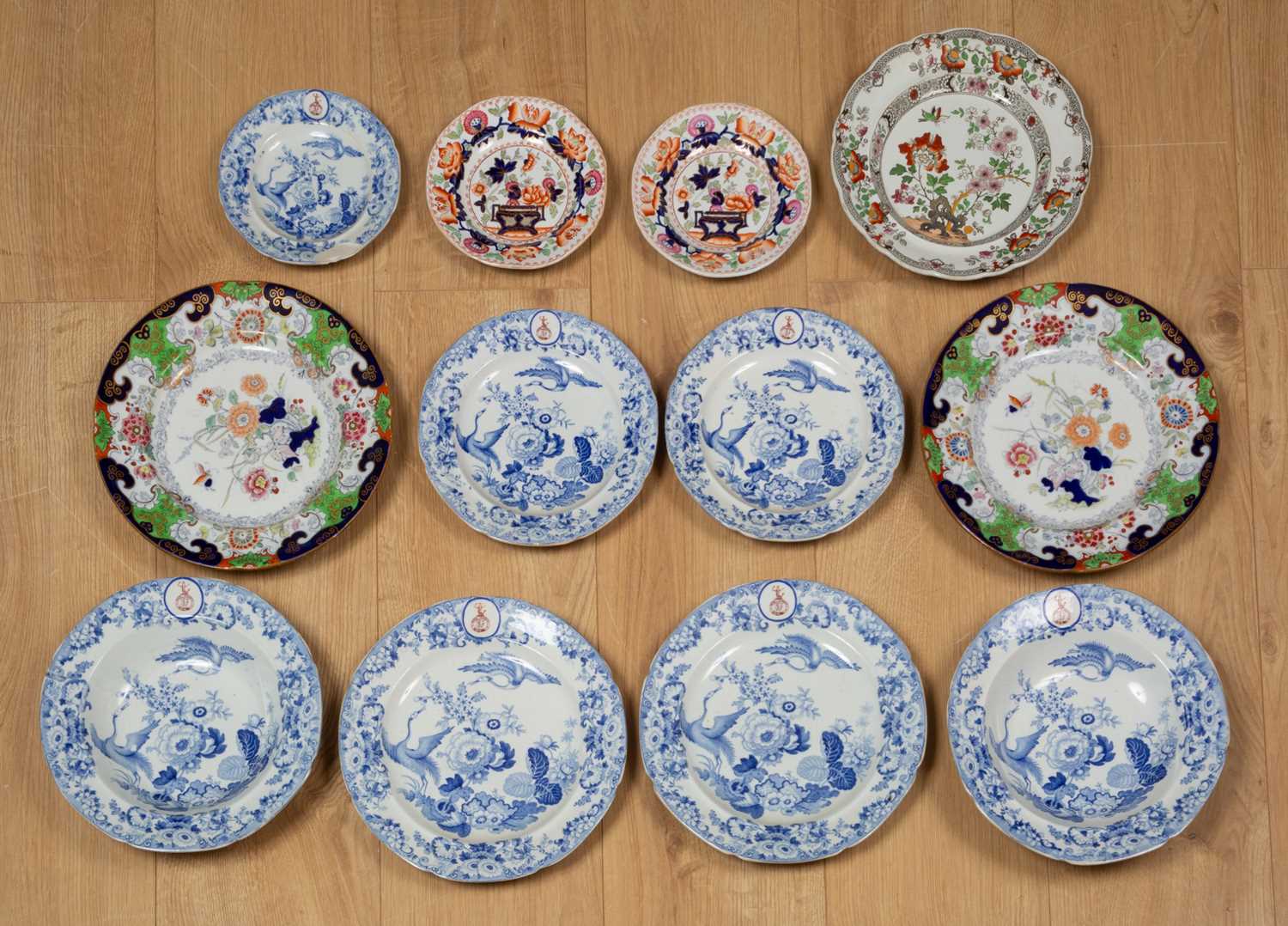 A part set of Hicks & Meigh exotic birds and flowers ceramics stamped to the base 'Stone China