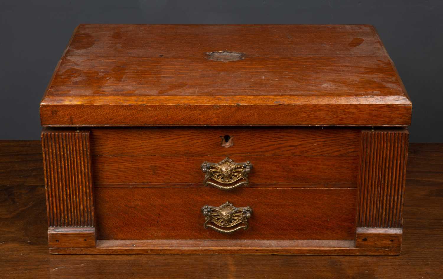 A part canteen of silver plated cutlery by Thomas Bradbury, the oak box 47cm x 34cmCondition report: - Image 2 of 4