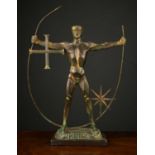 A bronze figure of a man, marked 'Portugal' and initialled JF 66. 37cm wide x 48cm high. Condition