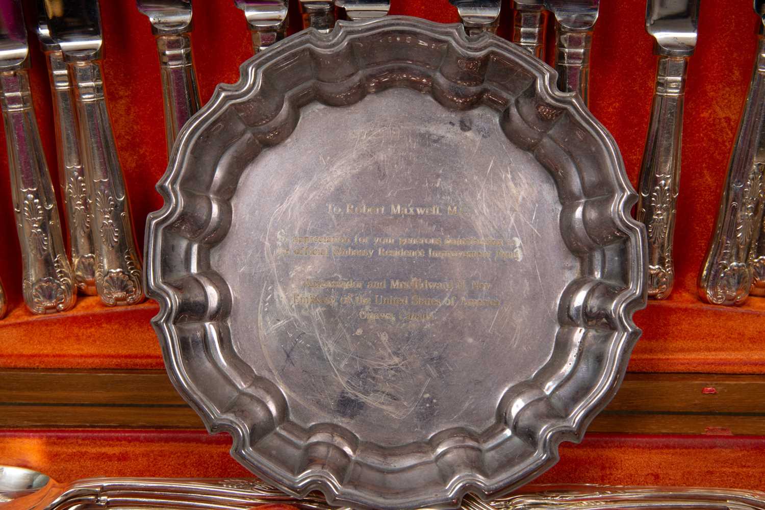 A group of silver and silver plates wares to include a silver rimmed cut glass bowl, a silver rimmed - Image 5 of 6