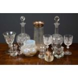 A collection of glassware to include a silver lidded cut glass inkwell, 9cm high; a silver