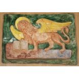 A ceramic plaque depicting a winged lion, signed Bassano, 72cm x 50cmCondition report: Repaired