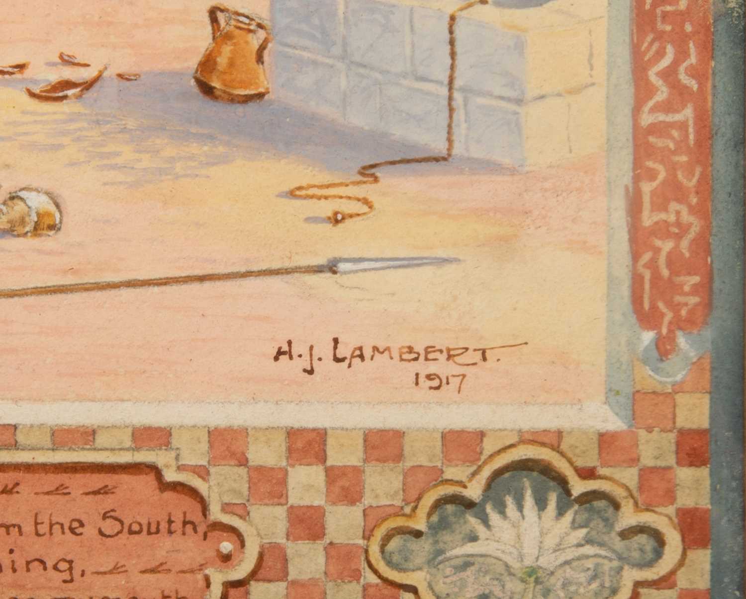 A.J. Lambert an Arabic Desert Scene, gouache on paper, signed and dated 1917 lower right above a - Image 2 of 3