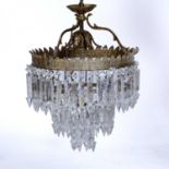 20th Century chandelier with gilt metal mount and cut glass droppers, 27cm across,Condition