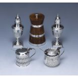 Collection of silver consisting of: a pair of Victorian silver pepperettes, bearing marks for
