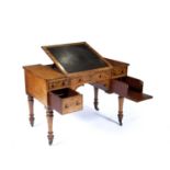 Walnut architects or draftsman's desk Victorian, the top with central leather scribe panel with tilt