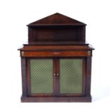 Rosewood chiffonier early 19th Century, with lattice doors enclosing shelves, 107cm x 130cm x 36cm