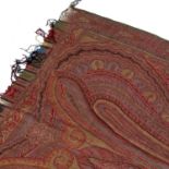20th Century paisley shawl or throw with open woven back (not double-sided), 324cm x 170cm Condition