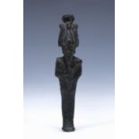 Egyptian bronze figure depicting Osiris, possibly once a finial, unmarked, 13cm overall