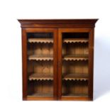 Pitch pine glazed bookcase Victorian, with adjustable shelves and brass escutcheon, 101cm x 105cm