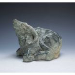 Carved hardstone figure of a recumbent ram 20th Century, unsigned, 17.5cm highCondition report: At