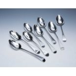 Eight similar Georgian silver spoons with various silversmiths including one by Hester Bateman,