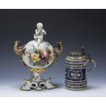 Nove bonbonniere Italian, with mythical dragon handles, painted to the body with floral splays,