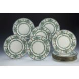 Set of twelve Minton dinner plates retailed by Tiffany and Co dinner plates, each with enamelled