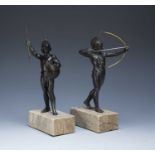 Pair of Grand Tour style spelter figures circa 1900, to include a javelin thrower and archer, each