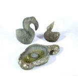 Group of garden ornaments consisting of a reconstituted stone model of a bird, 27cm high, a
