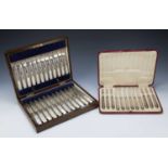 Two cased cutlery sets the first a Walker & Hall of Sheffield oak cased set with mother of pearl