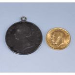 George V sovereign dated 1914 in fitted case, 8g approx overall and a 1703 crown (2)Condition