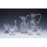 Group of glassware 18th/19th Century, to include an engraved jug with monogram and trailing foliage,