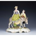 Karl Ens of Volkstedt porcelain figure group of a couple and donkey, KVE mark to the base, 24cm high
