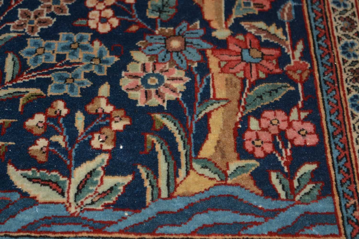 Kashan rug of blue ground, with a tree of life design within a foliate border, 220cm x - Image 4 of 13