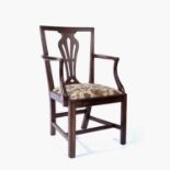 Oak elbow chair Late 18th Century, with pierced vase splat back and upholstered drop-in seat, 92cm