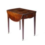 Mahogany drop-flap pembroke table with single fitted drawer and box line inlaid decoration, 75cm x