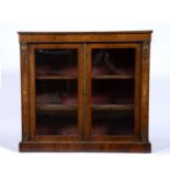 Walnut glazed bookcase or cabinet Victorian, marquetry inlaid with gilt metal mounts, 106cm x 97cm x