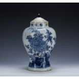 Delft blue and white pottery vase/lamp painted in the Chinese Qianlong manner with pine trees and