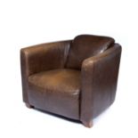 Brown leather armchair Contemporary, on veneered feet, 70cm high overallCondition report: At