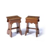 Pair of pitch pine joint stools of pegged construction, 45cm highCondition report: At present, there