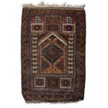 Beluch type prayer rug Afghanistan, with central panel and geometric border, 131cm x 97cm