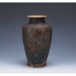 Enamel overlaid Satsuma vase Japanese, Meiji period, with flowers on a mottled ground, marked in