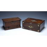 Two 19th Century boxes one an oak apprentice-style box in the form of a miniature coffer with fitted