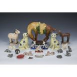 Collection of ceramics and models of cats to include: Tang style ceramic horse, Galle style cat,