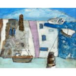 St Ives School Boats and Mine Stacks titled (to reverse) oil on board 22.5 x 28cm.Condition