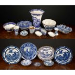 A collection of blue and white mostly willow pattern ceramics to include a Spode Italian hexagonal