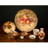 A collection of 1930s Royal Worcester Fallen Fruits ceramics, hand painted to include a cup and