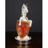 A Royal Crown Derby limited edition Unicorn of Scotland paperweight, 'The Queen's Beasts'