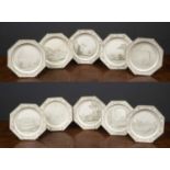 A group of ten early 19th century French Stone, Coquerel et Le Gros transferware plates, tin-