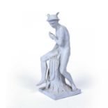 A 19th century parian figure of Mercury, seated with pipes, on square base, 27.5cm high