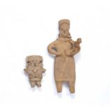 Two Pre-Columbian Comala, Mexico, flat 'gingerbread' figures, one representing a mother holding a