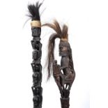 Oceanic art interest, a magic staff, Batak shaman's tunggal panaluan, carved wood with multiple