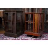 An Edwardian mahogany and box strung revolving bookcase, with slatted divisions, 48cm wide; and