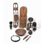 A quantity of tribal related items, including two Ashanti fertility dolls, a terracotta bowl and a