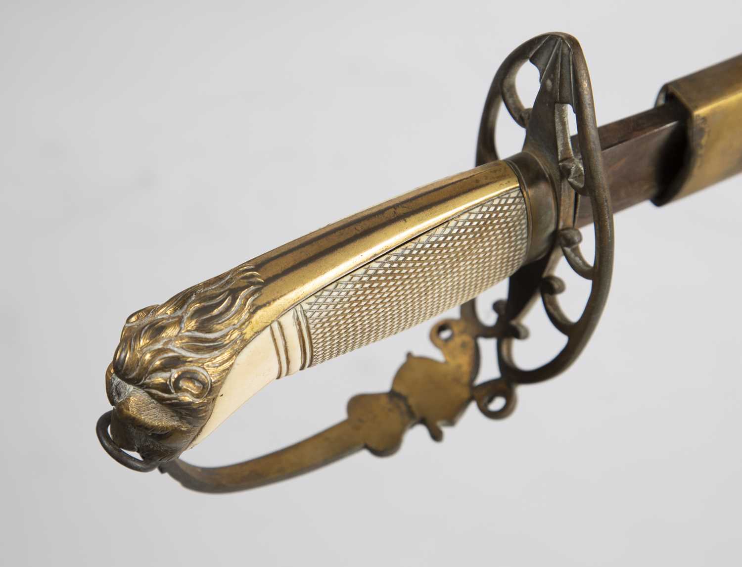 A 19th century Officer's dress sword, the gilt brass hilt with textured ivory grip, lion mask - Image 4 of 15